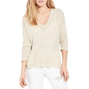 AYR Relaxed V-neck Long Sleeve Lightweight Flax/Linen Blend Cream Sweater Top